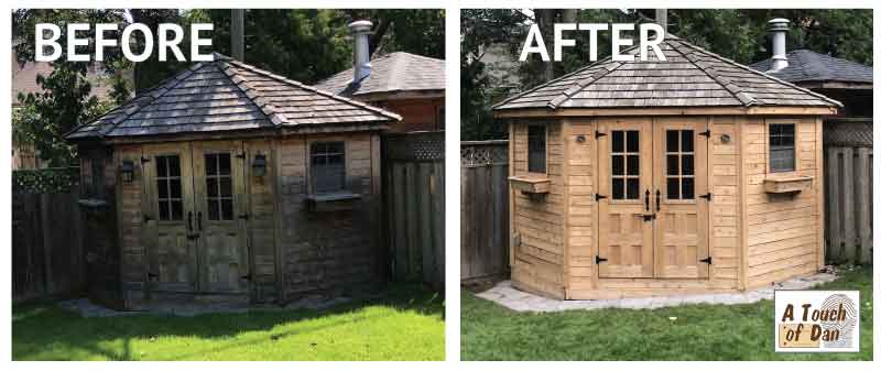 Removing old stain from cedar shed in Leaside